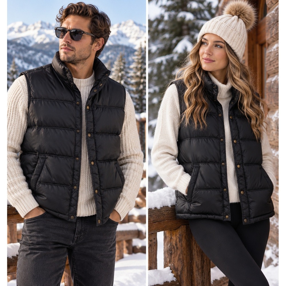 Lands' End Down Feather Black Puffer Vest Small 34-36 Quilted Outerwear #1531